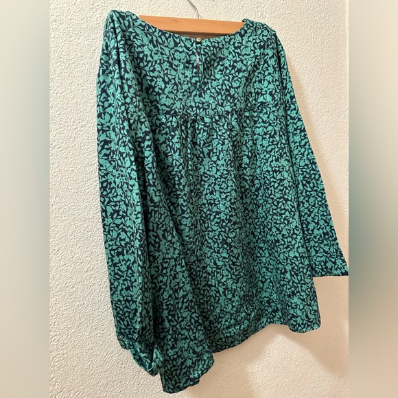 J.Jill Rayon Blend V Neck 3/4 Sleeve Black/ Green Floral Blouse Size Large - Picture 3 of 6